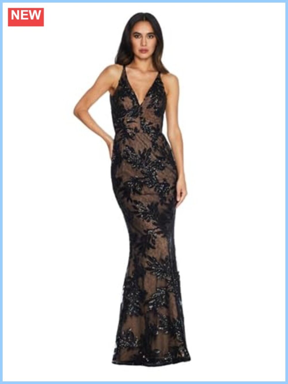 Sequin Floral Mermaid V-Neck Maxi Gown Sleeveless Formal Prom Dress